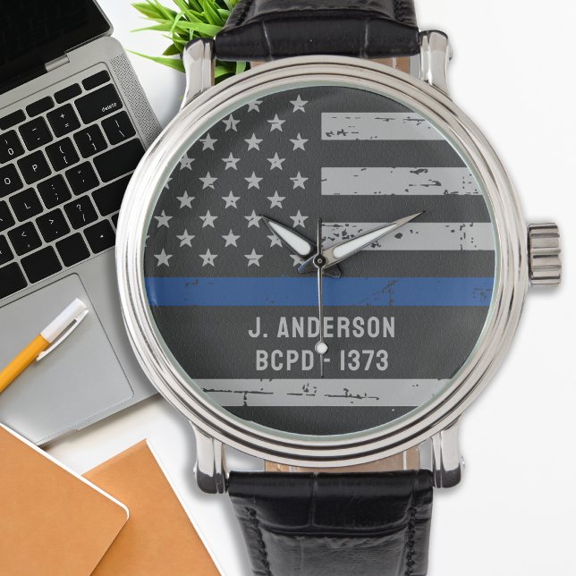 Thin Blue Line - USA American Flagga - Police Armbandsur (Skapare uppladdad)