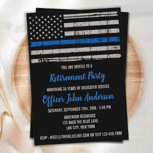 Thin Blue Line - USA FLAGGA Blue - Police Pension Inbjudningar
