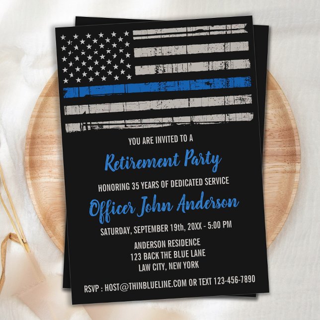 Thin Blue Line - USA FLAGGA Blue - Police Pension Inbjudningar (Skapare uppladdad)