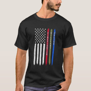 Thin Blue Red Grönt Line American Flagga Police Mi T Shirt