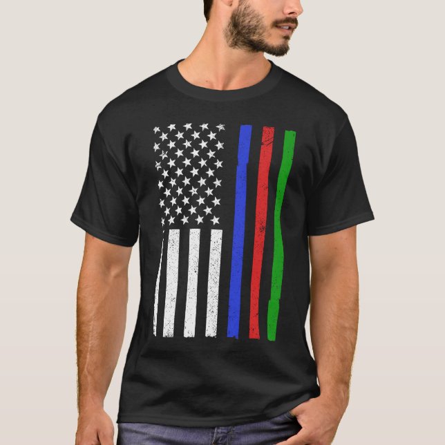 Thin Blue Red Grönt Line Polisen Firefighter Milit T Shirt (Framsida)
