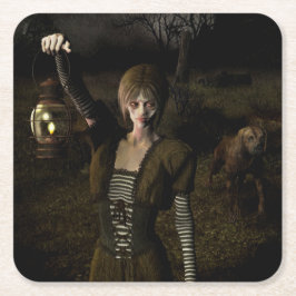 Thin female carrying lamp underlägg papper kvadrat