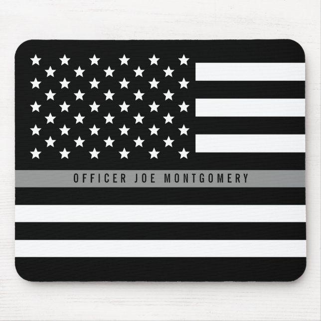 Thin Grått Line American Flagga Add Namn Musmatta (Framsidan)