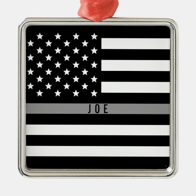 Thin Grått Line American Flagga Monogram Julgransprydnad Metall (Framsidan)