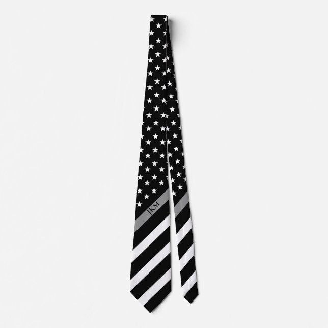 Thin Grått Line American Flagga Monogram Slips (Framsida)
