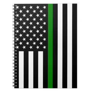 Thin Grönt Line Militär & Veterans American Flagga Anteckningsbok