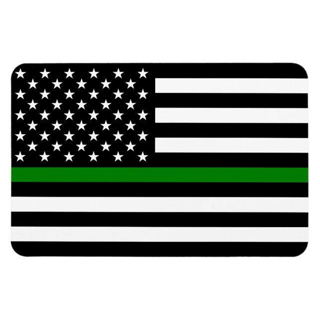 Thin Grönt Line Militär & Veterans American Flagga Magnet (Horisontell)