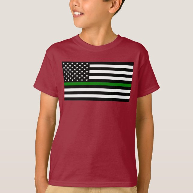 Thin Grönt Line Militär & Veterans American Flagga T Shirt (Framsida)