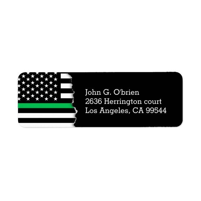 Thin Grönt Line Stil American Flagga Returadress Etikett (Framsidan)