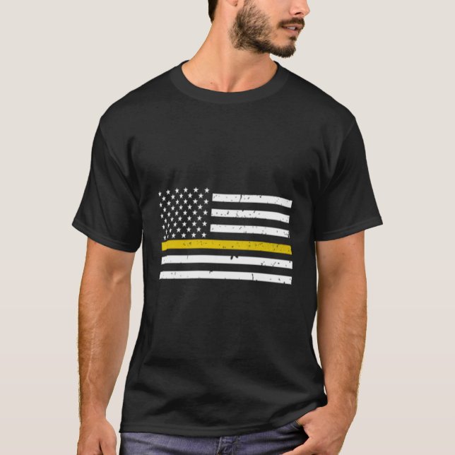 Thin Guld Line Dispatcher 911 Police Dispatch T Shirt (Framsida)