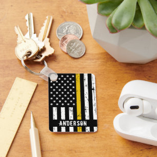 Thin Guld Line Flagga Rustic Personlig Dispatcher Nyckelring
