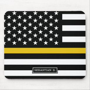 Thin Guld Line Police Dispatcher American Flagga Musmatta