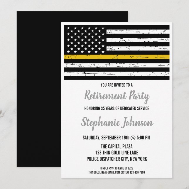 Thin Guld Line Polissändare Pension Party Inbjudningar (Fram/baksida)