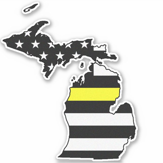 Thin Gult Line Flagga Michigan Klistermärken (Framsida)