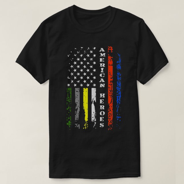 Thin Line First Responder Patriotic American Flagg T Shirt (Design framsida)