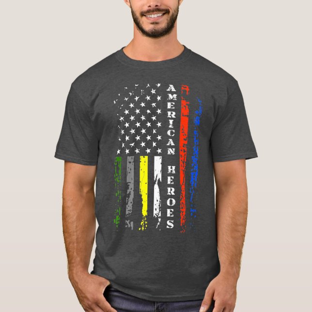 Thin Line First Responder  Patriotic American T Shirt (Framsida)
