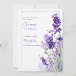 Thin Purple Watercolor Lavender Frame Wedding Inbjudningar