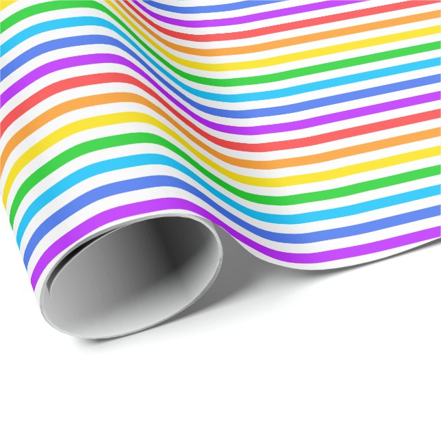 Thin Rainbow Färger och White Rand Presentpapper (Rullad Hörn)