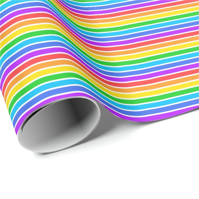 Thin Rainbow och White Rand Wrapping Papprare Presentpapper (Rullad Hörn)