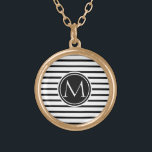 Thin Rand Mönster Guldpläterat Halsband<br><div class="desc">Modern elegant-design. Rand mönster. Svartvit. Anpassningsbar monogram. Design av José Ricardo</div>