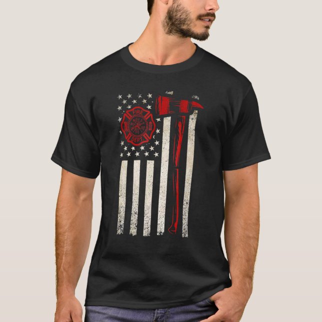 Thin Red Ax American Flagga Patriot Firefighter 1 T Shirt (Framsida)