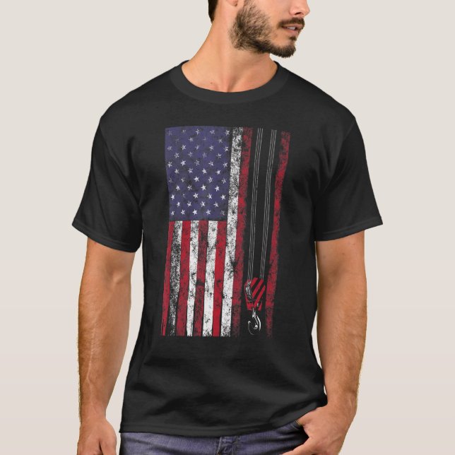 Thin Red Line American Flagga Job Patriotic Crane  T Shirt (Framsida)