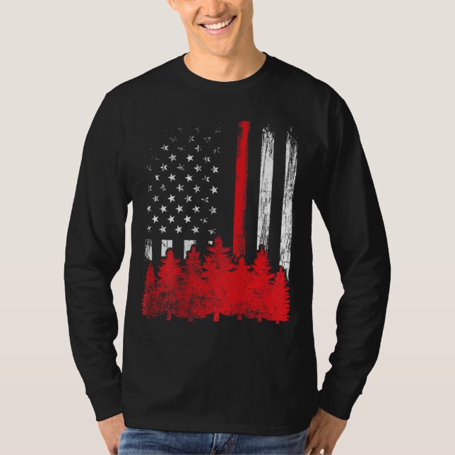 Thin Red Line American Flagga Wildland Firefighter T Shirt (Framsida)