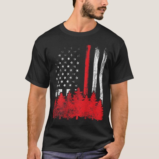 Thin Red Line American Flagga Wildland Firefighter T Shirt (Framsida)