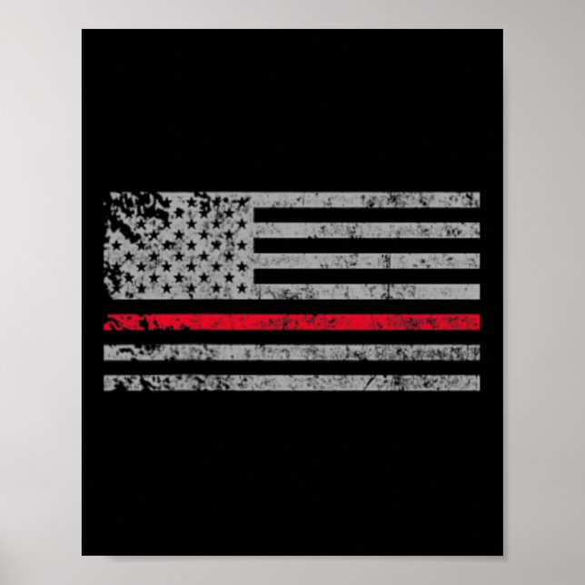 Thin Red Line American USA flagga Fireman Support  Poster (Framsidan)