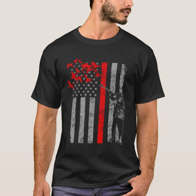 Thin Red Line Anka Hunting Flagga T Shirt (Framsida)
