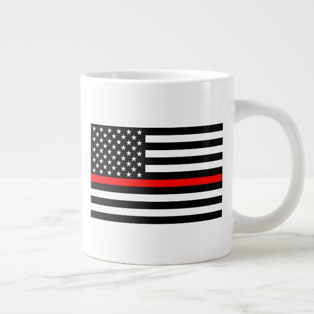 Thin Red Line Black and White US flagga på en Jumbo Mugg (Höger)