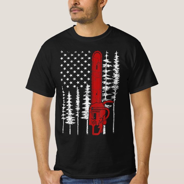 Thin Red Line Chainszawa Wood Fireman Firefighter T Shirt (Framsida)