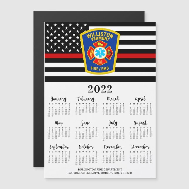 Thin Red Line Fire Department Logotyp 2022 Calenda (Fram/baksida)
