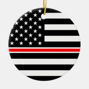 Thin Red Line Firefighter American Flagga Julgransprydnad Keramik