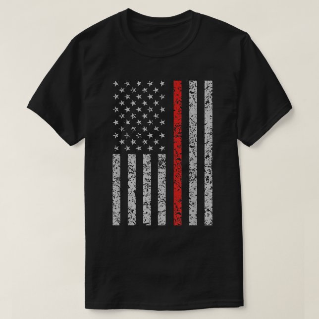 Thin Red Line Firefighter American Flagga T Shirt (Design framsida)