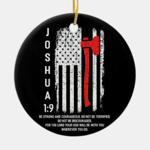 Thin Red Line Firefighter Bible Verse Christian Julgransprydnad Keramik