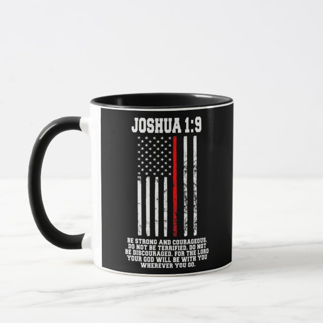 Thin Red Line Firefighter Bible Verse Christian  Mugg (Vänster)