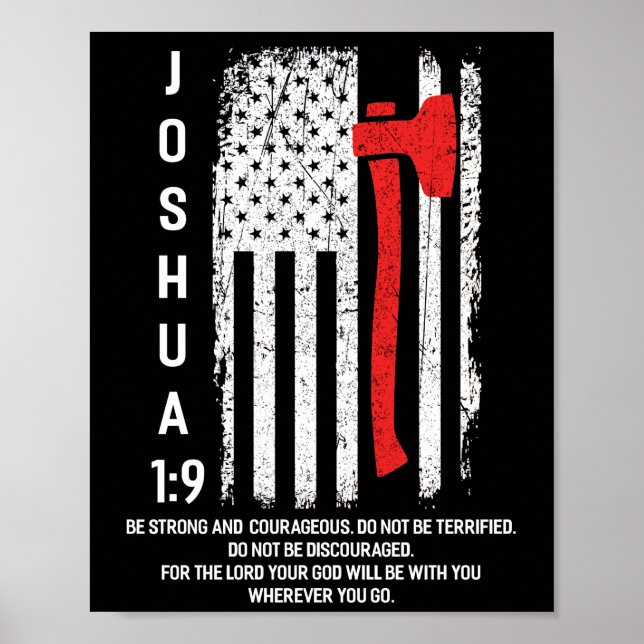 Thin Red Line Firefighter Bible Verse Christian Poster (Framsidan)
