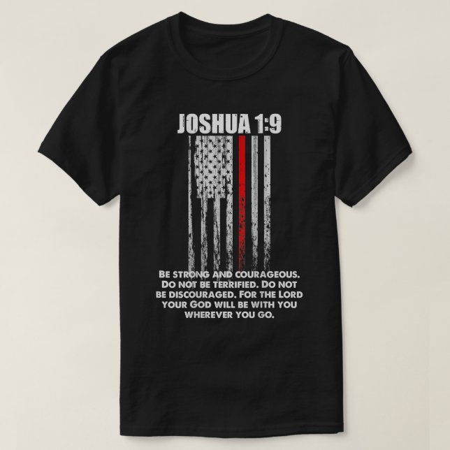 Thin Red Line Firefighter Bible Verse Christian T Shirt (Design framsida)