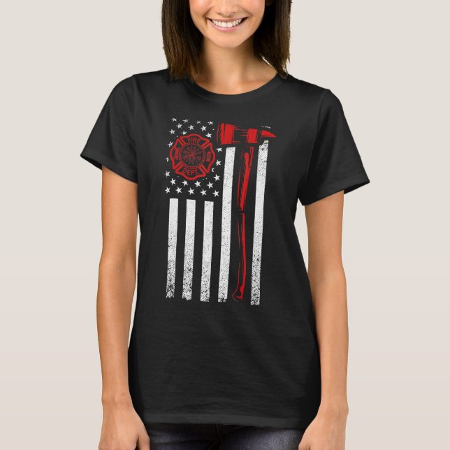Thin Red Line Firefighter Fire Department USA flag T Shirt (Framsida)