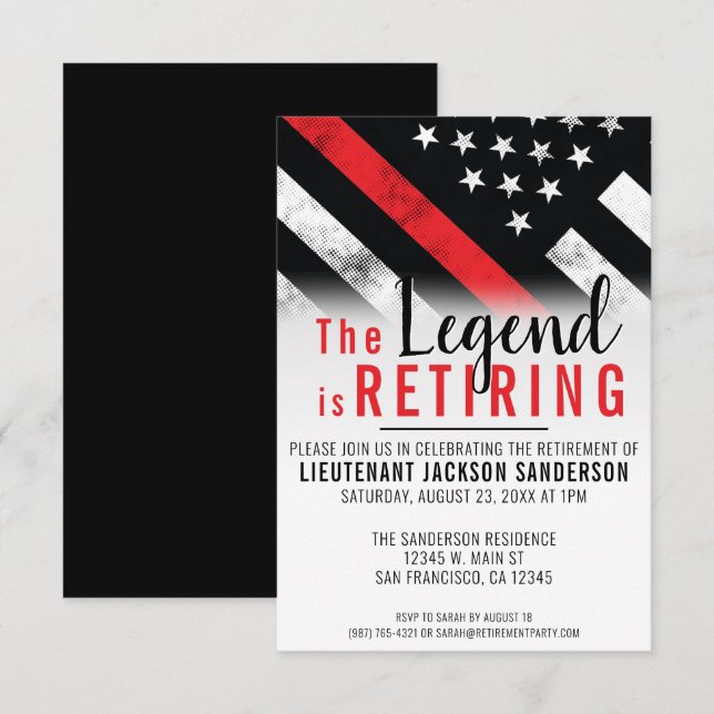 Thin Red Line Firefighter Fireman Pension Party Inbjudningar (Fram/baksida)