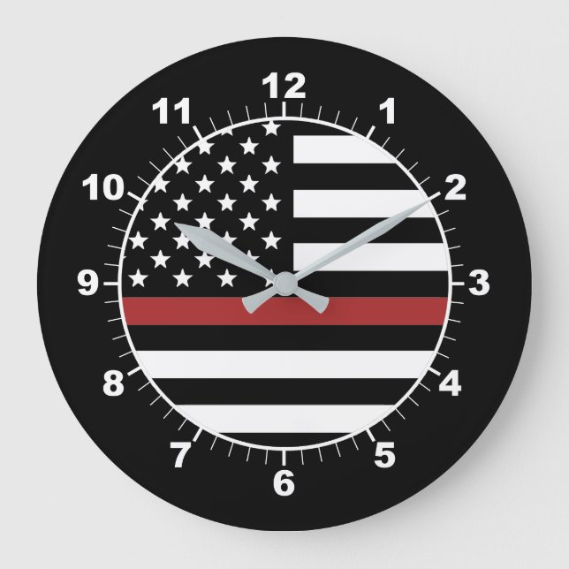 Thin Red Line Firefighter Flagga Fire Department Stor Klocka (Framsida)