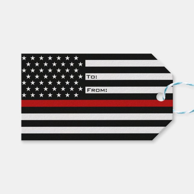 Thin Red Line Firefighter Flagga Presentetikett (Framsidan (Horisontell))