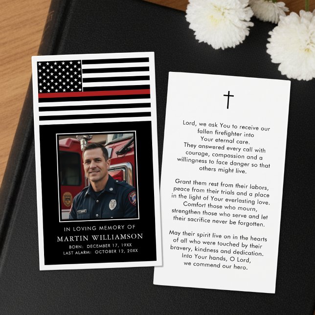 Thin Red Line Firefighter Funeral Prayer Card Visitkort (Skapare uppladdad)