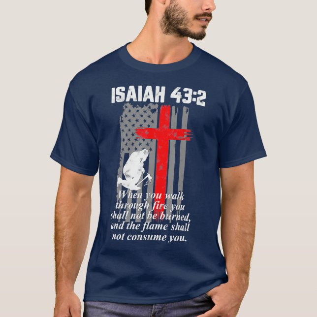 Thin Red Line Firefighter Kor Bible Flagga T Shirt (Framsida)