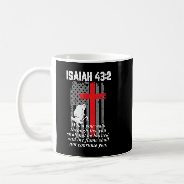 Thin Red Line Firefighter Kor Bible Verse Americ Kaffemugg (Vänster)