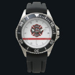 Thin Red Line Firefighter på maltesiska Kor White Armbandsur<br><div class="desc">En underbar gåva till favoritbrandkämparen i ditt liv.</div>
