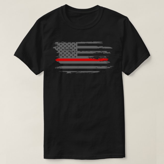 Thin Red Line Fireman Fire & Rädding American Flag T Shirt (Design framsida)