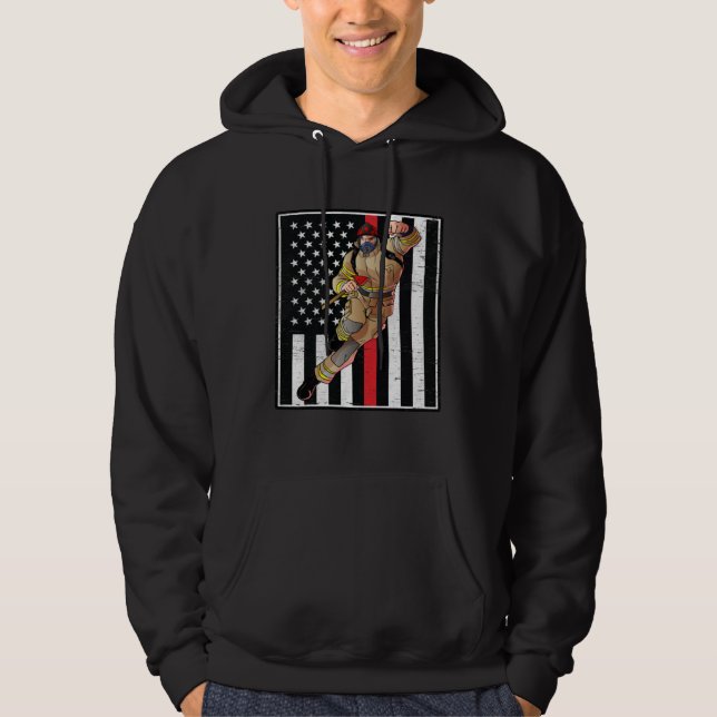 Thin Red Line Flag Fireman Hero for Firefighter Da Hoodie (Framsida)