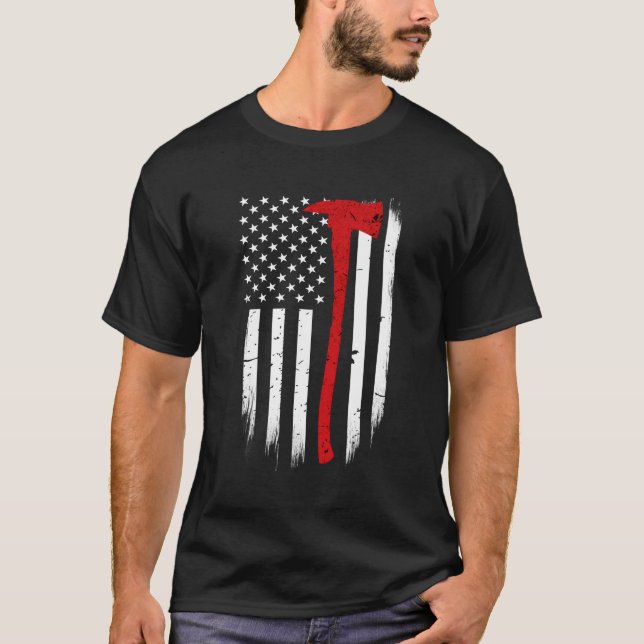Thin Red Line Flagga Ax Firefighter Support T Shirt (Framsida)